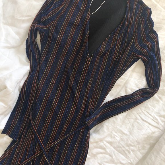 & Other Stories Glitter Stripe Wrap Midi Dress - Picture 6 of 6